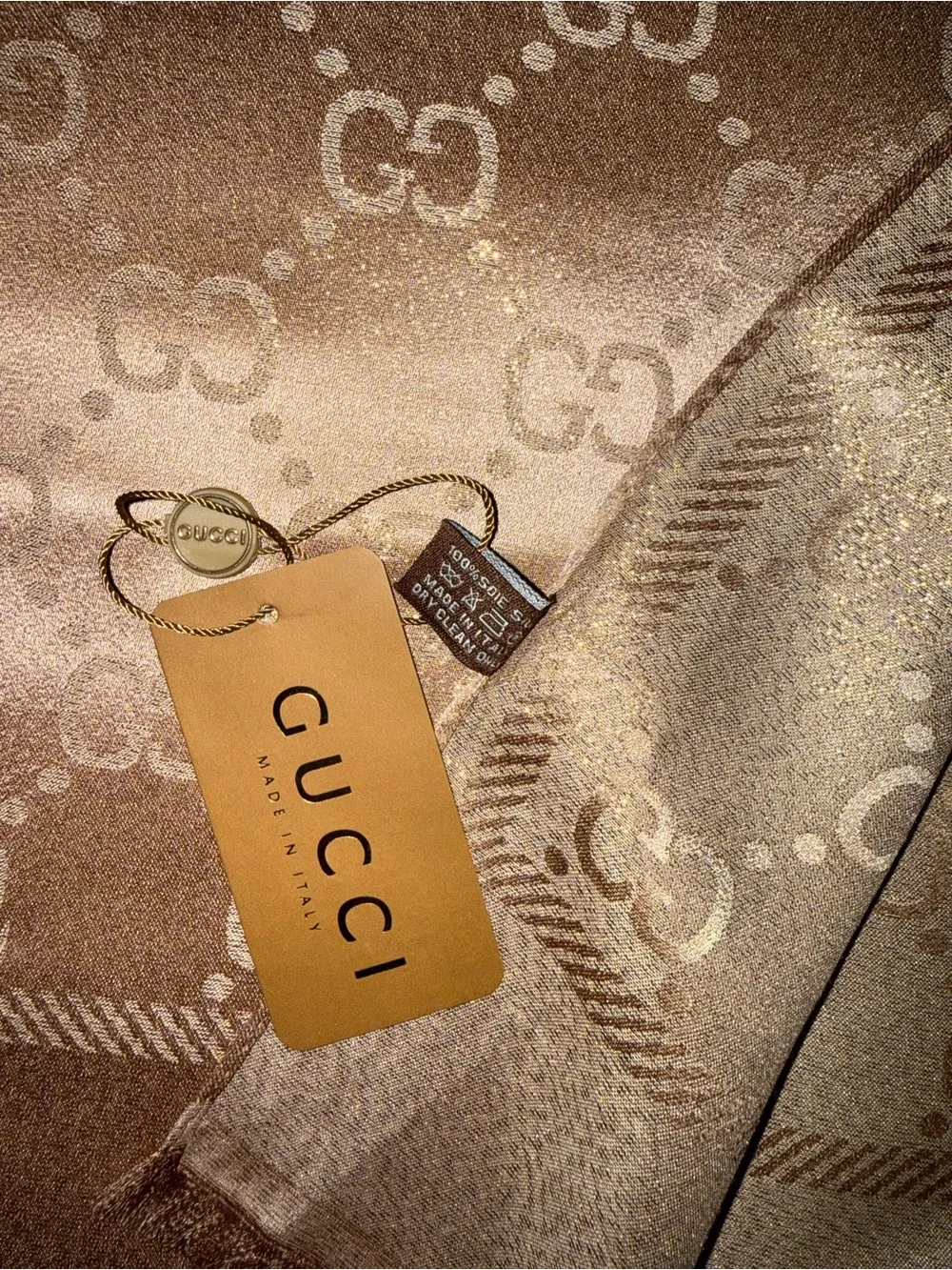 Tan/Tan w/ Gold Tint Reversible Soie Silk Fashion Scarf/Wrap- NWT